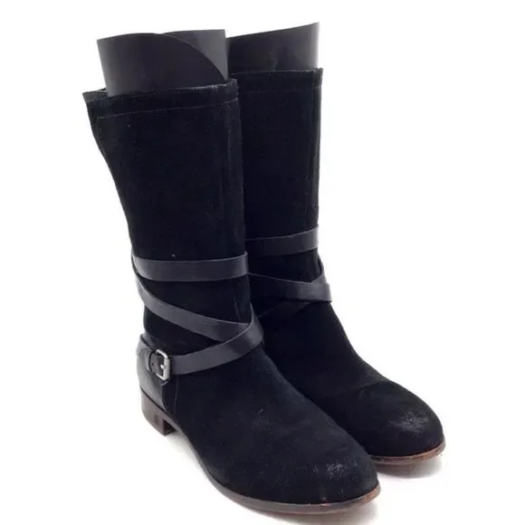 Ugg Women's Deanna Black Suede Leather Riding Boots - Size 7.5 - Picture 2 of 6